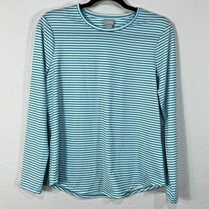 Chico's Zenergy T-Shirt Long Sleeve Stretch Blue White Stripe‎ Women's 0 US S